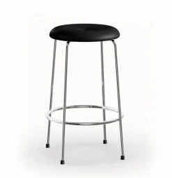Taburett barpall Svart läder-kromat stativ 63 cm