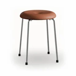 Taburett pall Cognac läder-kromat stativ 45 cm