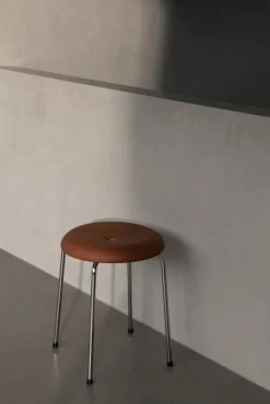 Taburett pall Cognac läder-kromat stativ 45 cm