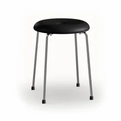 Taburett pall Svart läder-kromat stativ 45 cm