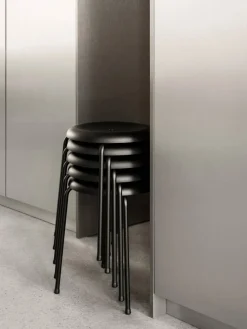 Taburett pall Svart läder-kromat stativ 45 cm