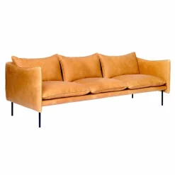 Tiki soffa 3-sits Vintage cognac-svarta stålben