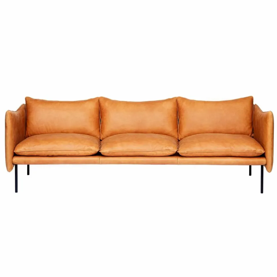 Tiki soffa 3-sits Vintage cognac-svarta stålben