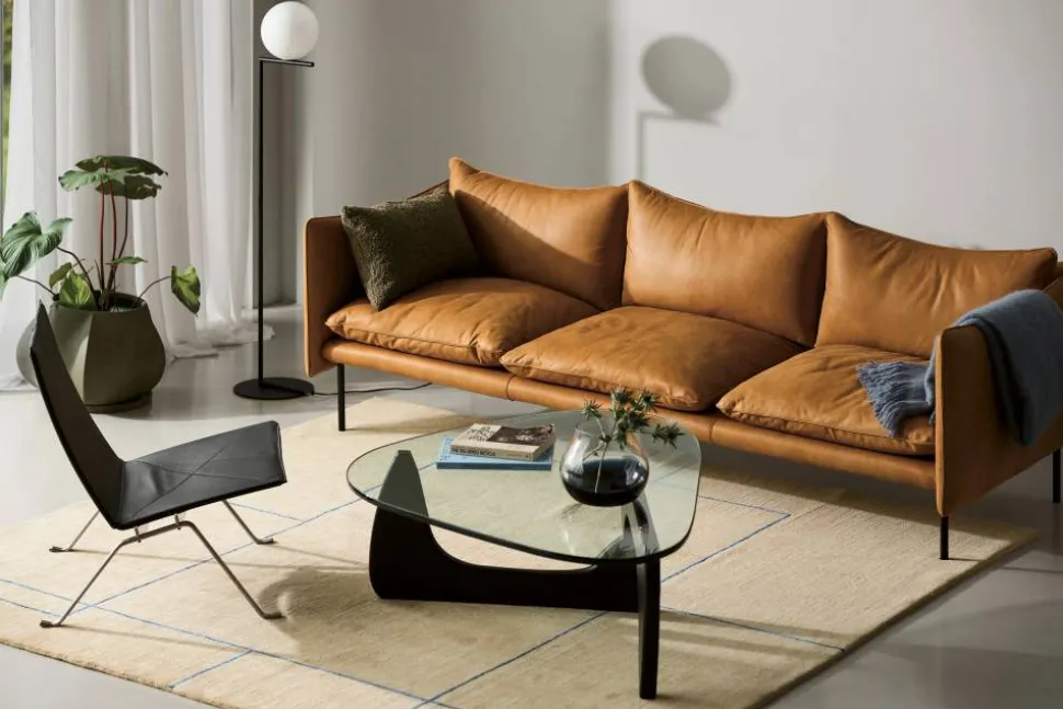 Tiki soffa 3-sits Vintage cognac-svarta stålben