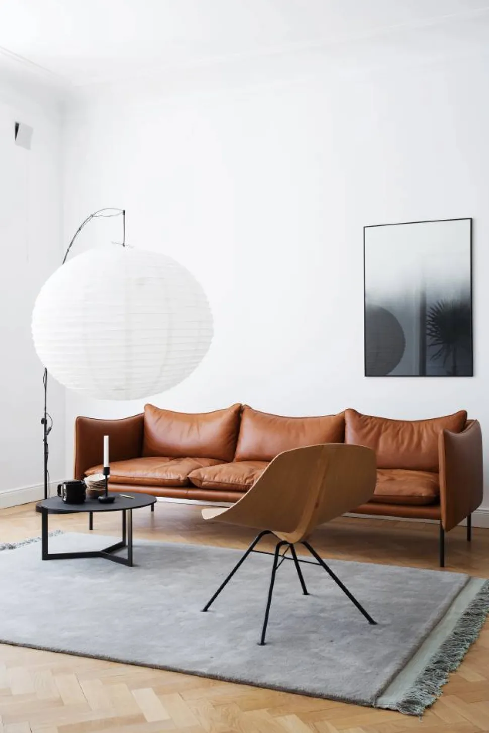 Tiki soffa 3-sits Vintage cognac-svarta stålben