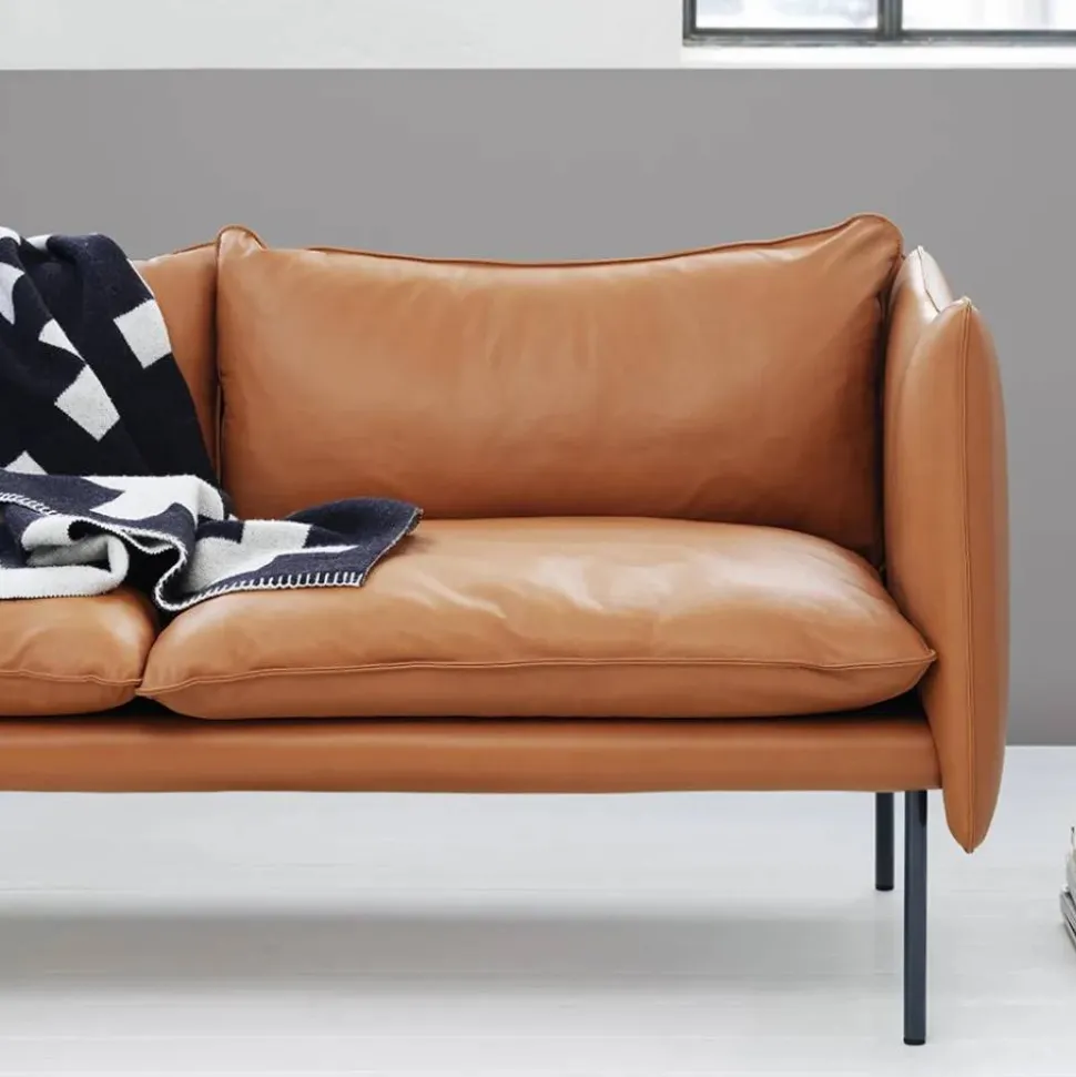Tiki soffa 3-sits Vintage cognac-svarta stålben