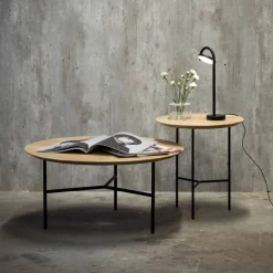 Tribeca sidobord ek såpad rustik vita ben ø47 cm