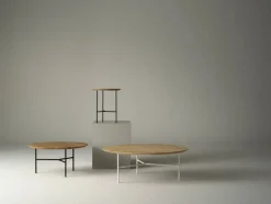 Tribeca soffbord ek såpad rustik satinkromade ben ø110