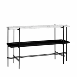 TS Console avlastningsbord 120x30x72 cm white carrara marble svart stativ med bricka
