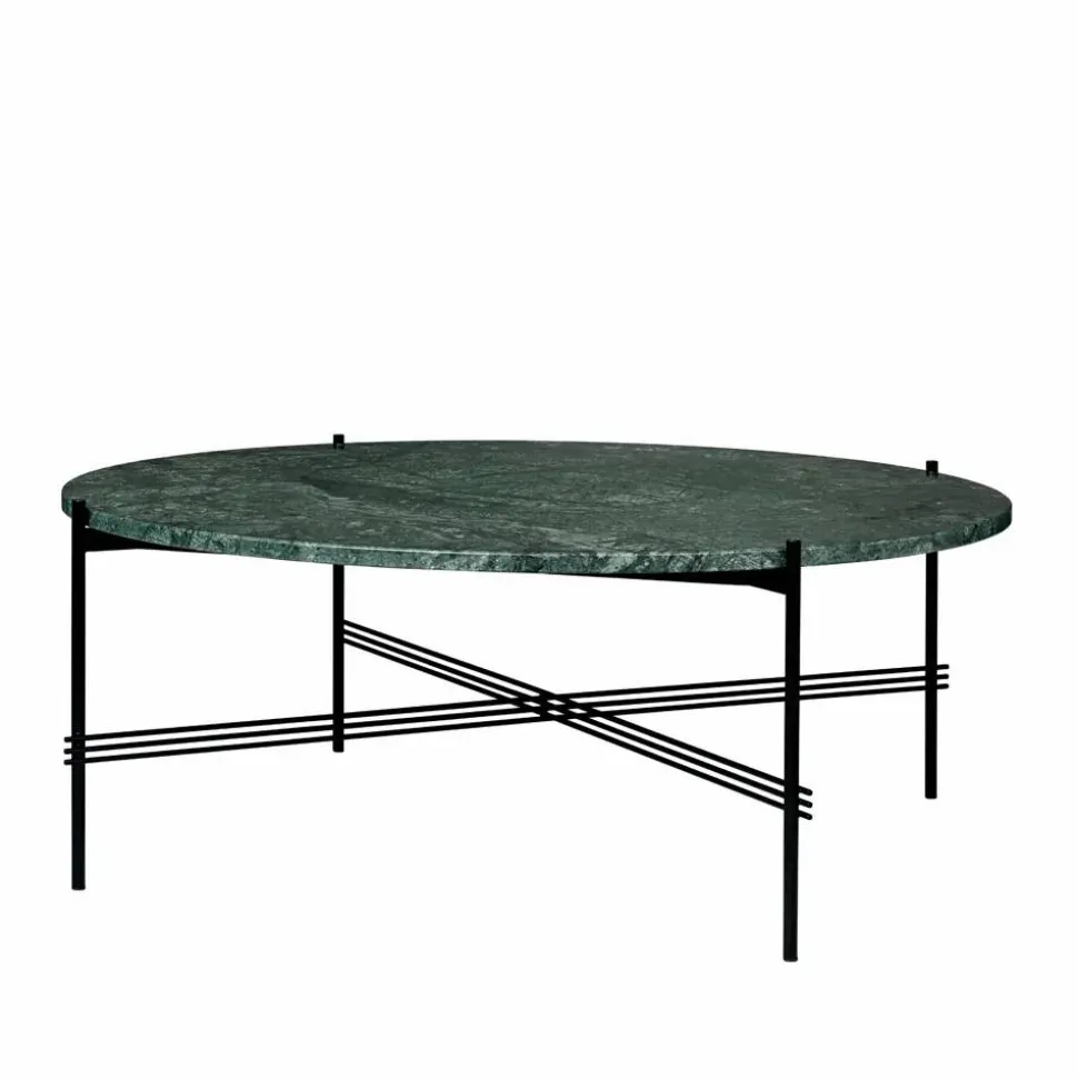 TS Round soffbord green guatemala marble ø105 svart stativ