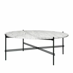 TS Round soffbord white carrara marble ø105 svart stativ