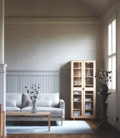 Vidja högt vitrinskåp Vitpigmenterad ek