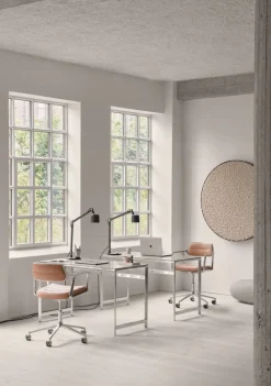Vipp453+ Swivel kontorsstol med hjul Pol. aluminium-camel leather