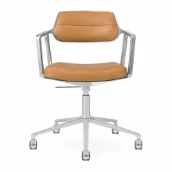 Vipp453+ Swivel kontorsstol med hjul Pol. aluminium-camel leather