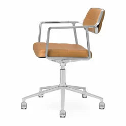 Vipp453+ Swivel kontorsstol med hjul Pol. aluminium-camel leather
