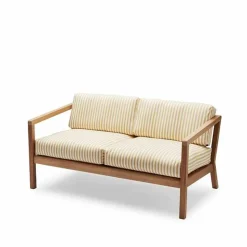 Virkelyst soffa 2-sits teak Tyg outdoor textile golden yellow stripe