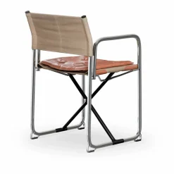 X75-2 karmstol Linneväv natur-Elmo Nordic läder Cognac-kromade ben